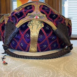 Embroidered PAPILLON Akihiro Silk,Bead,Leather Bag